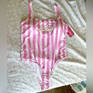BARBIE The Movie One Piece Swimsuit Pink and White Stripe Barbie BathingSuit NWT
